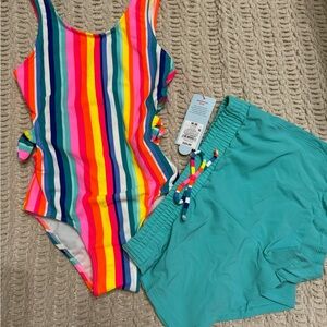 Girls Swimsuit and Teal Shorts Set M8